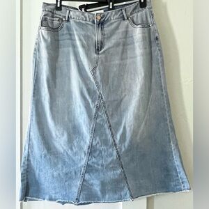 Est 1946 Denim Skirt Size 22W Long Straight Rear Slit Pockets Blue Jean Raw Hem